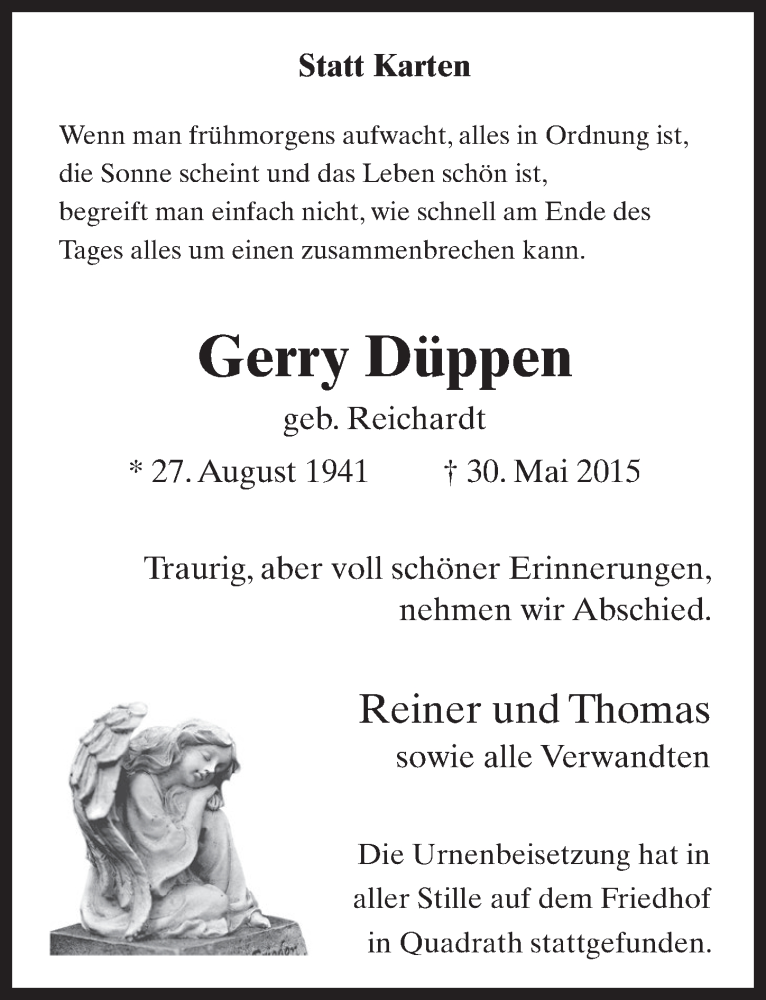  Traueranzeige für Gerry Düppen vom 10.06.2015 aus  Werbepost 