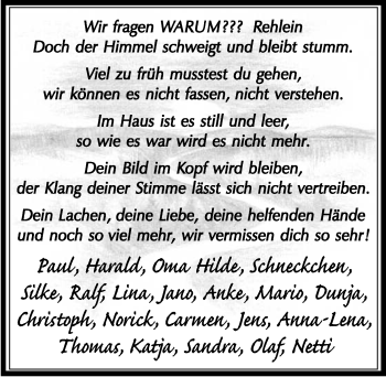 Anzeige von Rehlein  von  Lokalanzeiger 