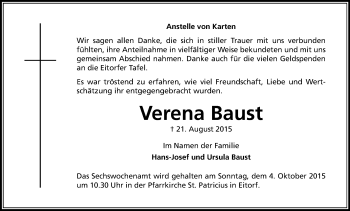 Anzeige von Verena Baust von Kölner Stadt-Anzeiger / Kölnische Rundschau / Express