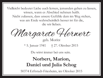 Anzeige von Margarete Herwert von  Werbepost 