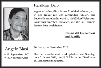 Anzeige von Angelo Blasi von  Sonntags-Post 