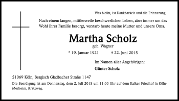 Anzeige von Martha Scholz von Kölner Stadt-Anzeiger / Kölnische Rundschau / Express