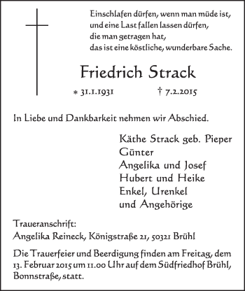 Anzeige von Friedrich Strack von  Schlossbote/Werbekurier 