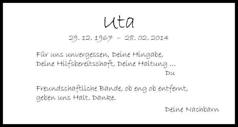  Traueranzeige für Uta Heimann vom 28.02.2015 aus Kölner Stadt-Anzeiger / Kölnische Rundschau / Express