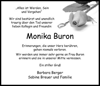 Anzeige von Monika Buron von Kölner Stadt-Anzeiger / Kölnische Rundschau / Express
