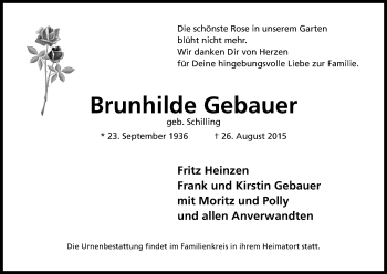 Anzeige von Brunhilde Gebauer von Kölner Stadt-Anzeiger / Kölnische Rundschau / Express