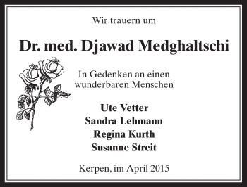 Anzeige von Djawad Medghaltschi von  Sonntags-Post 