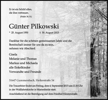 Anzeige von Günter Pilkowski von Kölner Stadt-Anzeiger / Kölnische Rundschau / Express