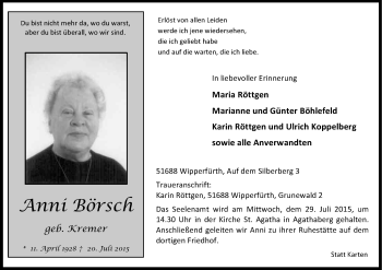 Anzeige von Anni Börsch von Kölner Stadt-Anzeiger / Kölnische Rundschau / Express