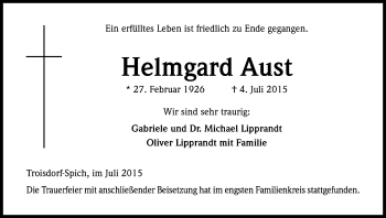 Anzeige von Helmgard Aust von Kölner Stadt-Anzeiger / Kölnische Rundschau / Express