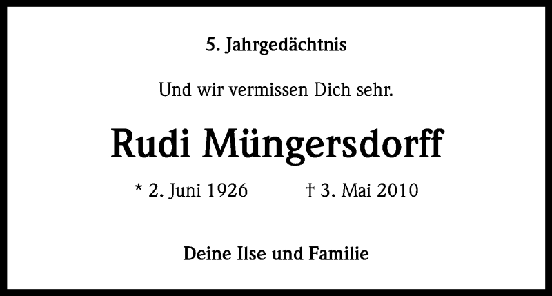  Traueranzeige für Rudi Müngersdorff vom 02.05.2015 aus Kölner Stadt-Anzeiger / Kölnische Rundschau / Express