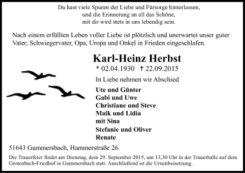 Anzeige von Karl-Heinz Herbst von Kölner Stadt-Anzeiger / Kölnische Rundschau / Express