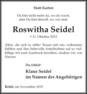 Anzeige von Roswitha Seidel von  Schlossbote/Werbekurier 