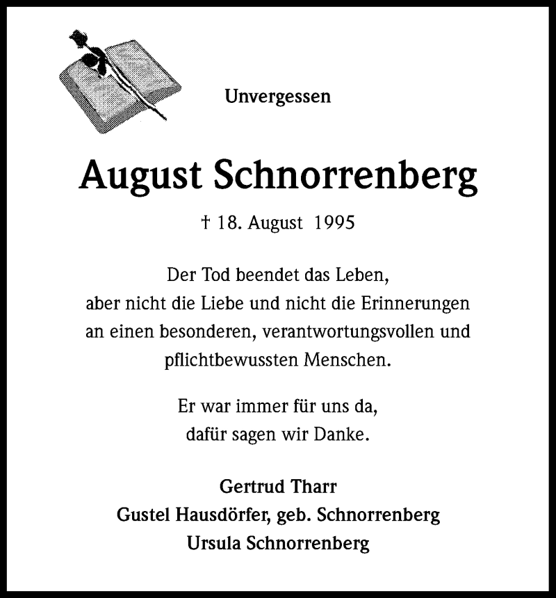  Traueranzeige für August Schnorrenberg vom 28.08.2015 aus Kölner Stadt-Anzeiger / Kölnische Rundschau / Express