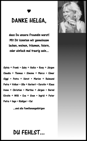Anzeige von Helga Welsch von Kölner Stadt-Anzeiger / Kölnische Rundschau / Express