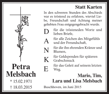 Anzeige von Petra Melsbach von  Schaufenster/Blickpunkt 