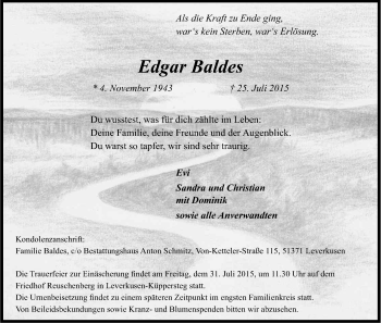 Anzeige von Edgar Baldes von Kölner Stadt-Anzeiger / Kölnische Rundschau / Express