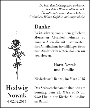 Anzeige von Hedwig Nowak von  Extra Blatt 