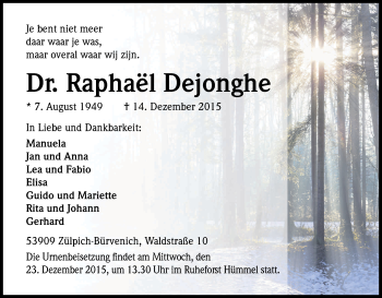 Anzeige von Raphael Dejonghe von Kölner Stadt-Anzeiger / Kölnische Rundschau / Express