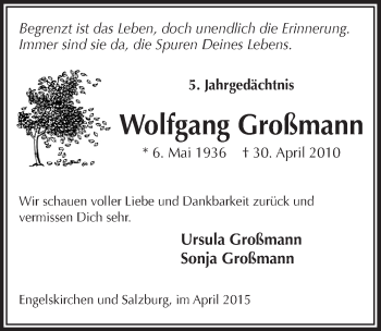 Anzeige von Wolfgang Großmann von  Anzeigen Echo 