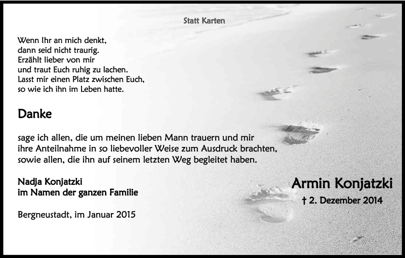  Traueranzeige für Armin Konjatzki vom 24.01.2015 aus Kölner Stadt-Anzeiger / Kölnische Rundschau / Express