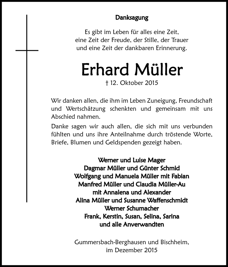  Traueranzeige für Erhard Müller vom 09.12.2015 aus Kölner Stadt-Anzeiger / Kölnische Rundschau / Express