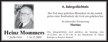 Anzeige von Heinz Mommers von  Werbepost 