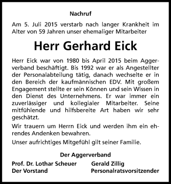 Anzeige von Gerhard Eick von Kölner Stadt-Anzeiger / Kölnische Rundschau / Express