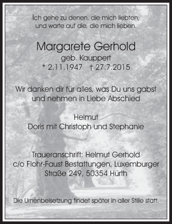 Anzeige von Margarete Gerhold von  Werbepost 