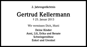Anzeige von Gertrud Kellermann von Kölner Stadt-Anzeiger / Kölnische Rundschau / Express