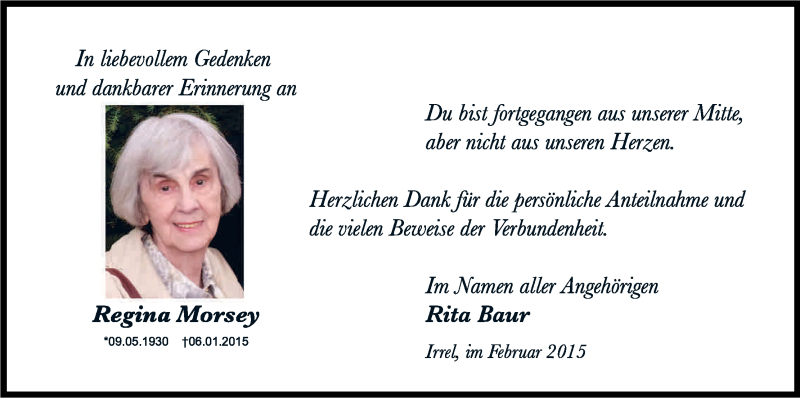 Traueranzeige für Regina Morsey vom 28.02.2015 aus Kölner Stadt-Anzeiger / Kölnische Rundschau / Express
