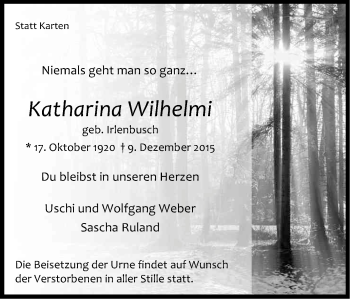 Anzeige von Katharina Wilhelmi von Kölner Stadt-Anzeiger / Kölnische Rundschau / Express