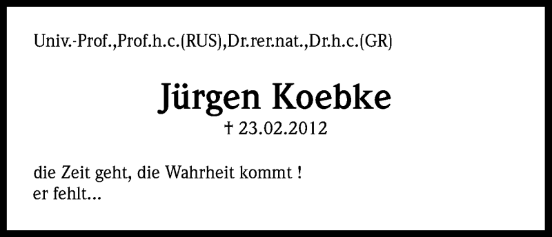  Traueranzeige für Jürgen Koebke vom 21.02.2015 aus Kölner Stadt-Anzeiger / Kölnische Rundschau / Express