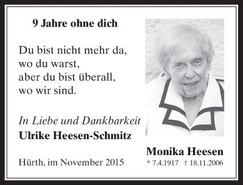 Anzeige von Monika Heesen von  Wochenende 
