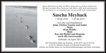 Anzeige von Sascha Meyhack von  Werbepost 