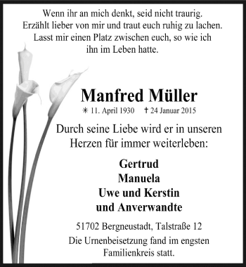 Anzeige von Manfred Müller von  Anzeigen Echo 