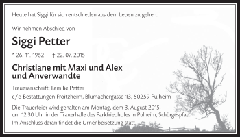 Anzeige von Siggi Petter von  Wochenende 