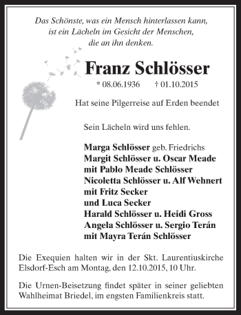 Anzeige von Franz Schlösser von  Werbepost 