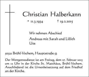 Anzeige von Christian Halberkann von  Schlossbote/Werbekurier 