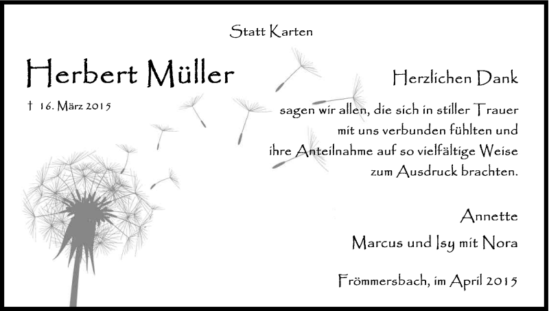  Traueranzeige für Herbert Müller vom 25.04.2015 aus Kölner Stadt-Anzeiger / Kölnische Rundschau / Express