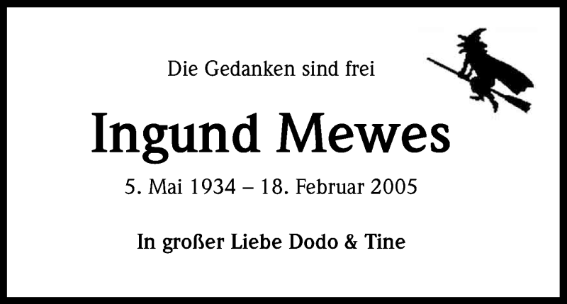  Traueranzeige für Ingund Mewes vom 21.02.2015 aus Kölner Stadt-Anzeiger / Kölnische Rundschau / Express