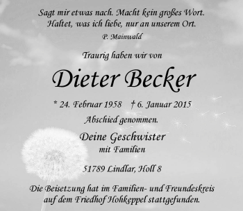 Anzeige von Dieter Becker von  Anzeigen Echo 