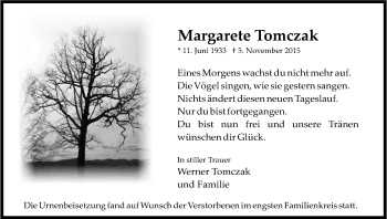 Anzeige von Margarete Tomczak von Kölner Stadt-Anzeiger / Kölnische Rundschau / Express