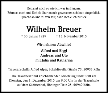 Anzeige von Wilhelm Breuer von Kölner Stadt-Anzeiger / Kölnische Rundschau / Express