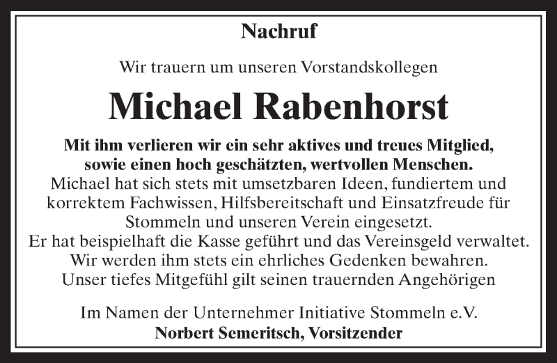  Traueranzeige für Michael Rabenhorst vom 03.06.2015 aus  Wochenende 