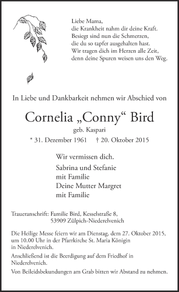 Anzeige von Cornelia  Bird von  Blickpunkt Euskirchen 