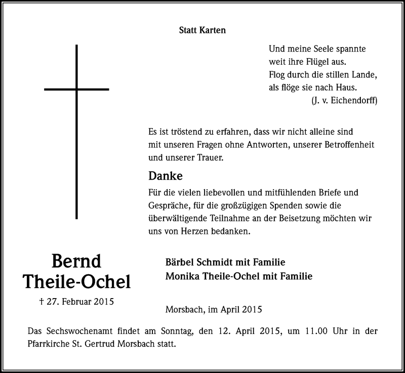  Traueranzeige für Bernd Theile-Ochel vom 07.04.2015 aus Kölner Stadt-Anzeiger / Kölnische Rundschau / Express
