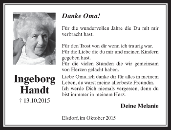 Anzeige von Ingeborg Handt von  Werbepost 