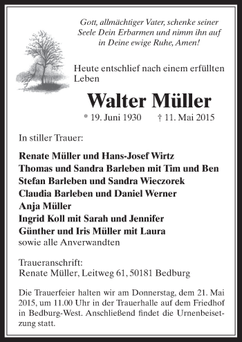 Anzeige von Walter Müller von  Werbepost 