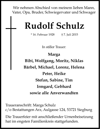 Anzeige von Rudolf Schulz von Kölner Stadt-Anzeiger / Kölnische Rundschau / Express